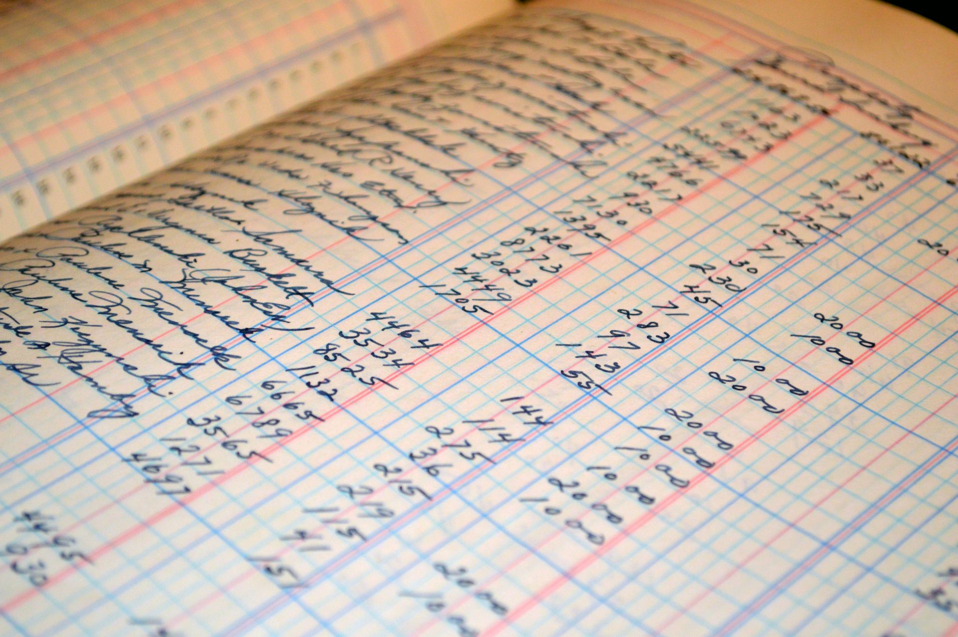 Handgeschriebenes Hauptbuch mit Zahlenkolonnen